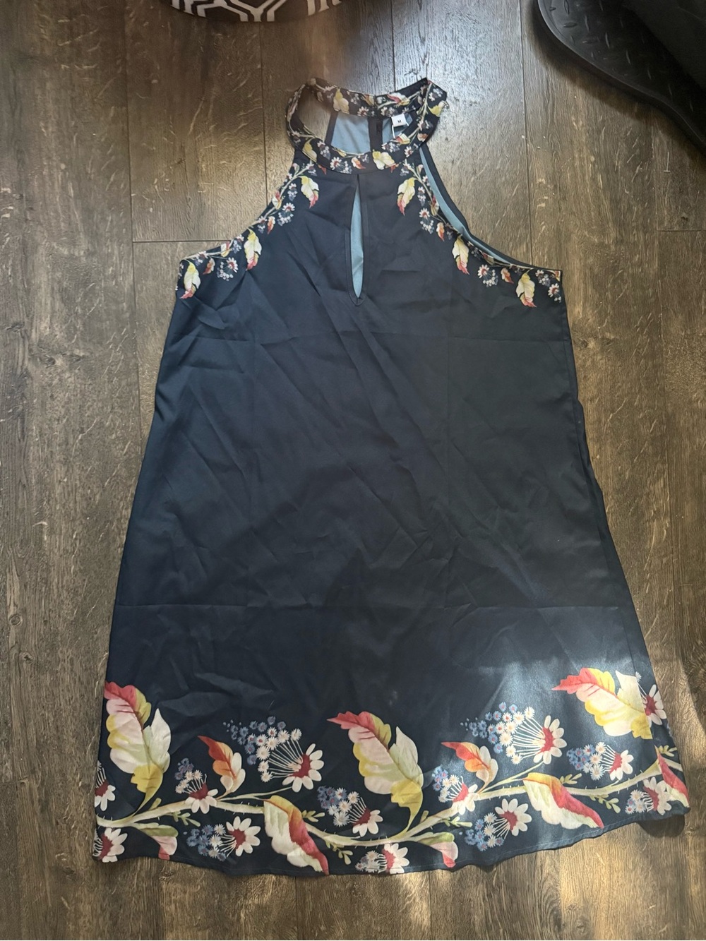 Madewell Navy Halter Mini Dress with Floral Border
